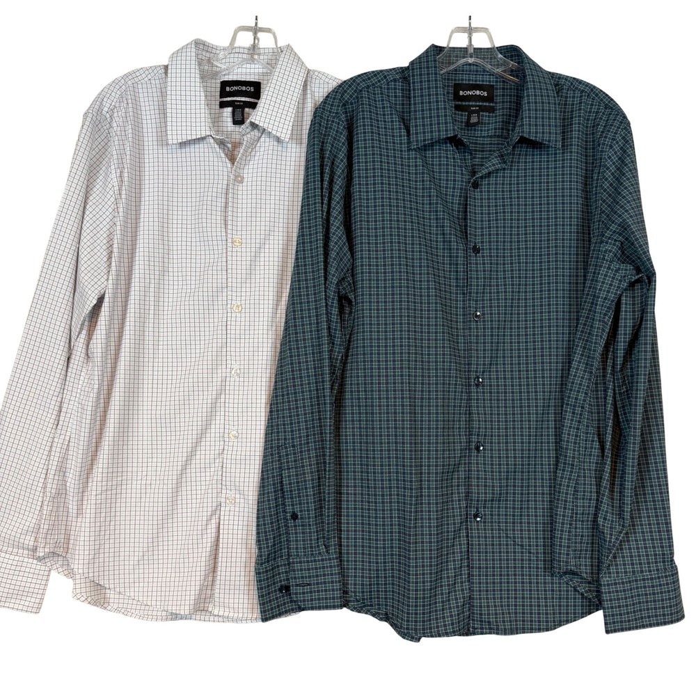 Lot of 2 Bonobos Mens Slim Fit Long Sleeve Button Down Shirts •L• NWOT Preppy